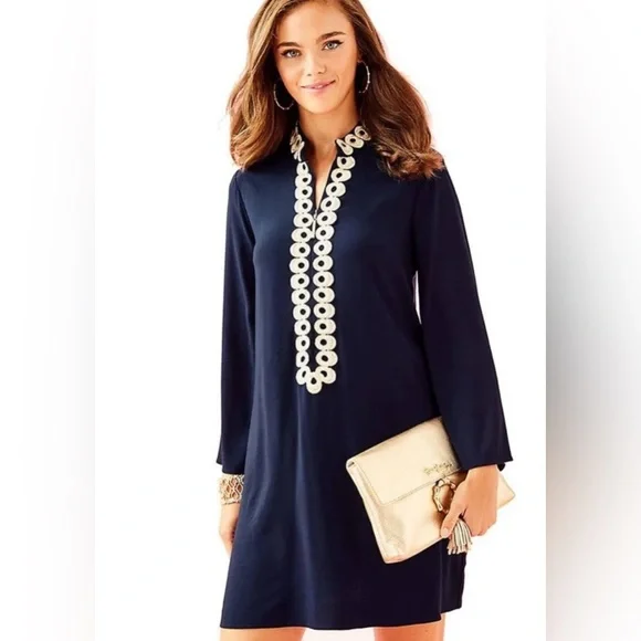 Lilly Pulitzer Navy Gold Gracelynn Stretch Tunic Dress Size 6